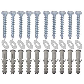 Auline M8 x 60mm Masonry Brick Wall Fixing Screw Bolts with Plugs & Washers for Aerial Satellite Sky Dish TV Bracket Fence Shelves Mounting (Pack of 10)