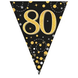Party Bunting Sparkling Fizz 80 Black & Gold Holographic 11 flags 3.9m