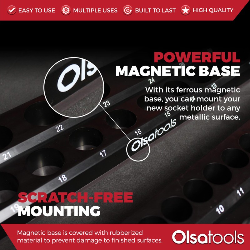 Olsa Tools Magnetic Socket Organizer | 3 Piece Socket Holder