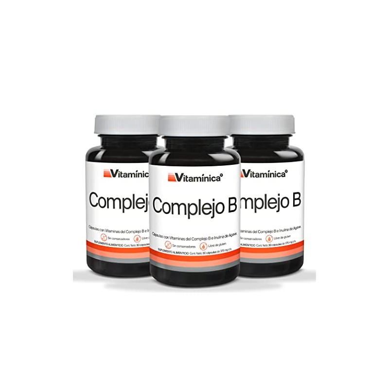 Complejo B completo, Prebioticos, Fibra, 90 cápsulas, Vitaminas B1, B2,