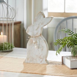 VHC Brands Spring in Bloom Wooden Upright Bunny Silhouette w/Twine 4.25x13.75, Spring Decorations, Home and Table Decor, Spring and Easter Figurines