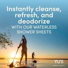 YUNI Beauty Large Body Wipes (Unscented, 6 Count) Super Soft Moist Showerless Wipes that Cleanse & Deodorize - On-the-Go Waterless Body Cleanser - Biodegradable Individually Wrapped Wipes for Travel