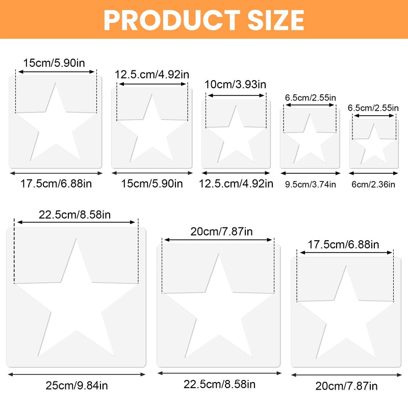 Large Star Stencil Set, 8 PCS Reusable Plastic Templates in