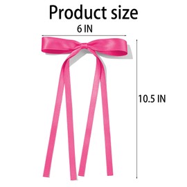 9.8in Bow Hair Clips for Women Rose Red Tassel Ribbon Hair Bows with Long Tail,Solid Satin Polyester Alligator Barrettes Clips for Girls Stylish Hair Accessories