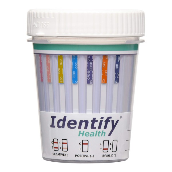 25 Pack Identify Health 7 Panel Drug Test Cup - Tests Urine Instantly for 7 Different Drugs: AMP, BUP, BZO, COC, OPI300, OXY, THC50 ID-H7-1 (25)