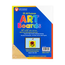 Hygloss Art Board with Hang Tabs - Great for Artwork, Arts & Crafts Supplies, Classroom or Home Projects & More - 25 White Sheets & 36 Clear Self-Adhesive E-Z Hang-Ups per Pack - 10"x13"