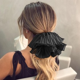 Oversized Mesh Scrunchie for Women Stylish Hair Scrunchies for a Fashionable Elastic ponytail Holders Large Hair Tie with Extra Volume (Black, One size)