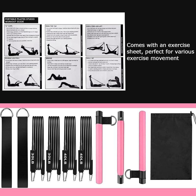Pilates Bar Kit with Resistance Bands Portable 3-Section Pilates Bar