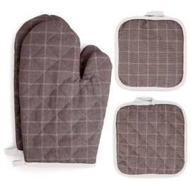 Pretty Jolly Oven Mitts and Pot Holders Sets 4 pcs, Brown Oven Mitt Set with Potholders for Kitchen Heat Resistant, Hot Pads and Oven Mitts Sets Kitchen Mittens Home Cooking Baking Mitts for Woman