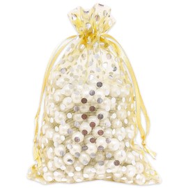 100-Pack 4x6 in Sheer Organza Gift Bags with Drawstring (Medium) - Polka Dot (Gold/Silver) - for Wedding Party Favors, Treats Mesh Pouch by The Display Guys