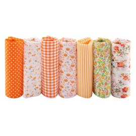 Cotton Fabric Bundles, DIY Assorted Cotton Fabric Durable Orange 7pcs Soft for Quilting for Home Decoration for Crafting(Default)