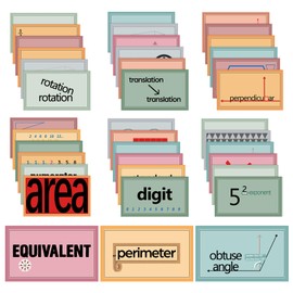 AmazingSpark 45 Pcs Math Vocabulary Flash Cards 6 x 10 Inches Math Vocabulary Word Wall for 3–5 Grades Classroom Supplies Teacher Teaching Tools