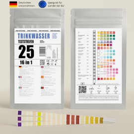 25 x 16-in-1 Drinking Water Test Strips with Evaluation | Hardness pH Lead Nitrate Fluoride Chlorine | Water Test Strips | Water Analysis Water Quality Tap Water | Tester | Water | Pool | Fountain