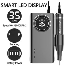 YOKE FELLOW Rechargeable Nail Drill - 35000 RPM Nail Machine with 12 Bits for Manicure Pedicure Salon Home Use