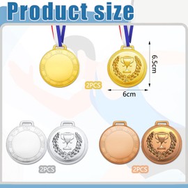 ENHZHIC Pack of 6 medals children, winner medals 6 cm with ribbon, olypia medals, gold silver bronze medals made of plastic for sports day prizes, gymnastics competitions, party gifts (C)