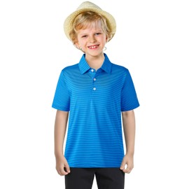 Boys Polo Shirts Performance Dry Fit Kids Polo Shirts for Boys, Striped Boy's Golf Polo Short Sleeve Casual Collared Golf Shirts for Boy, 10-12 Years