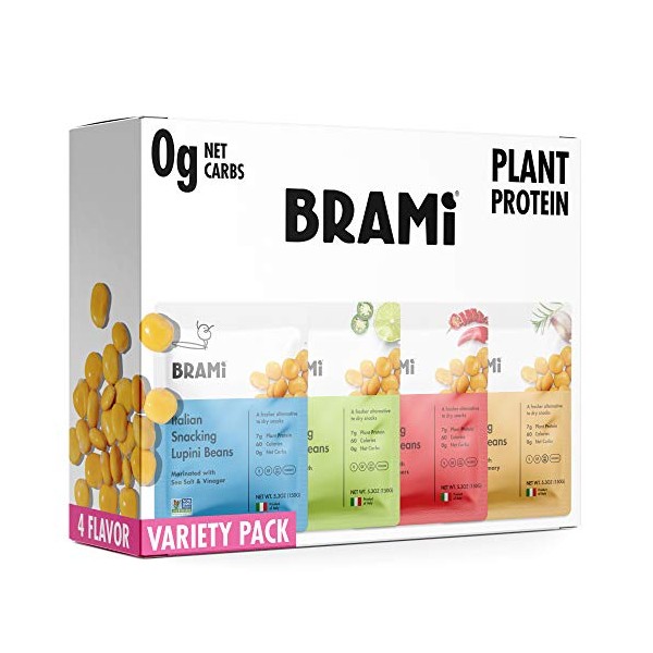 BRAMI Lupini Beans Snack, Variety Pack | 7g Plant Protein, 0g Net Carbs | Vegan, Vegetarian, Keto, Plant Based, Mediterranean Diet, Non Perishable | 5.3 Ounce (4 Count)