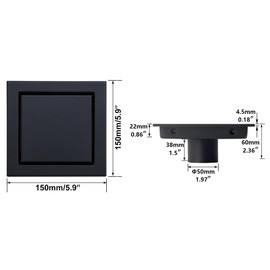 RANDOM Black Shower Drain Square with Removable Tile Insert 6 Inch Drain Cover and Hair Strainer,SUS 304 Stainless Steel Matte Black Shower Floor Drain