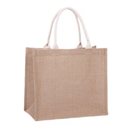 QIUPFGUT Jute Bag, Jute Tote Bag, Cotton Pocket Jute Shopper, Jute Bag, Women's Shopper, Large Shopping Bag with Handle, Shopping Basket, Tote Bag, Shopping Bag, 36 x 32 x 18 cm