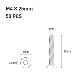 FOMGIIN Countersunk Screws Stainless Steel M4 x 25 mm, Pack of 50 304 Stainless Steel Screws Countersunk Head DIN 7991 A2 V2A Hexagon Socket Countersunk Screws Full Thread Countersunk Screw with
