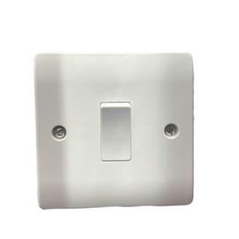 Light Switch, 1 Gang 2 Way, 250V 10A, 85mm x 85mm, White, Curved Design with Screws and Screw Caps - 1 Light Switch