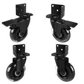 3" Side Mount Caster Wheels, Hirate Heavy Duty L- Shaped Swivel Plate Casters (2 with Brake, 2 No Brake) Industrial Casters for Furniture, Kitchen Cabinet, Baby Bed, Table, Loading Capacity 600 Lbs