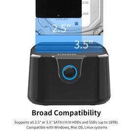 GODO Single Hard Drive Docking Station USB 3.0 to SATA III for 2.5/3.5 inch HDD SSD, External Hard Drive Dock with UASP (5 Gbps),Support Offline Clone and Max