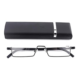 DBEFTLI Half Frame Reading Glasses - Half Rim Computer Readers with Glasses Case for Men (2 PCS in Pouch) 3.50