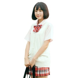 Mocoecole Open Front, V-Neck, School Vest, Cotton, Knit, Girls, Boys, High School, Student Uniform, Sleeveless, Cardigan, Solid Color, Loose Fit, For Men and Women, white (off-white)