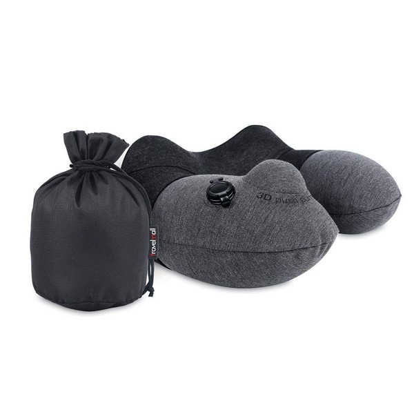 Travel Mall, Inflatable Pump, Neck Pillow, Built-in Pump (Gray), Cute,