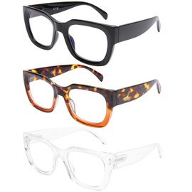 DOOViC 3 Pack Oversized Reading Glasses for Women Oprah Style Square Stylish Blue Light Blocking Anti Eyestrain Womens Readers 3.0 Strength