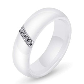 PAURO Women's Oblique Bar Zircon Engagement Wedding Band Rings Ceramic, Ceramic, Cubic Zirconia