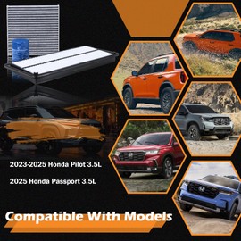 15400-PLM-A02 Oil Filter & 17220-61A-A00 Engine Air Filter & 80292-TF0-G01 Cabin Air Filter Fit for 2023-2025 Honda Pilot 3.5L, 2025 Passport 3.5L