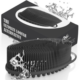 Avilana Avilana Silicone Exfoliating Body Scrubber C Dual-Sided Silicone Loofah for Shower, Body Scrubber for Men & Women, Gentle Loofa Alternative, Easy-to-Clean Silicone Body Scrubber(Dark Gray with Silver)