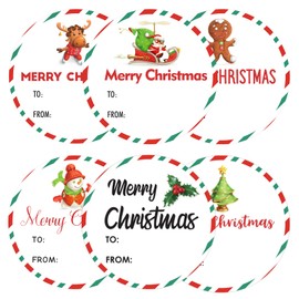 G2PLUS 120PCS Christmas Gift Name Stickers, 6 Styles Merry Christmas Stickers, 2'' Round Christmas Gift Stickers, Christmas Gift Tag Stickers, Xmas Santa Claus Label Stickers for Cards Envelope Seals