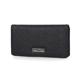Nautica Seaside Slim Womens Wallet RFID Blocking Credit Card Holder, Coin Purse, Checkbook Organizer Clutch, Small Vegan Leather Wallet for Travel, Black (Logo)
