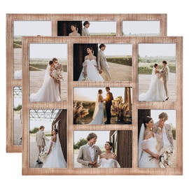 YESKAY 4x6 Picture Frame Collage for Wall Decor with Real Glass,Multiple Wooden Photo Collage Frames,7-Opening for 4 x 6 Picture Frames,Rustic Brown,2 Pack
