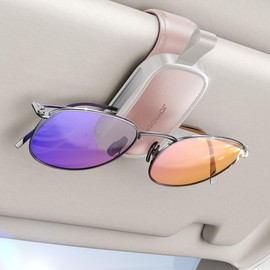 JOYROOM 2025 Upgrade Glasses Holder for Car Sun Visor, [One-Handed Operation] Magnetic Sunglasses Holder Car, Universal Leather Glasses Holder Car Compatible with All Glasses (Pink)