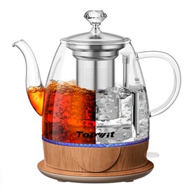 Topwit Electric Kettle Glass, For Hot Water, Tea and Coffee Dual Purpose Design, BPA-Free, 1L Pour Over Removable Stainless Steel Infuser, Auto-shut Off & Boil-dry Protect