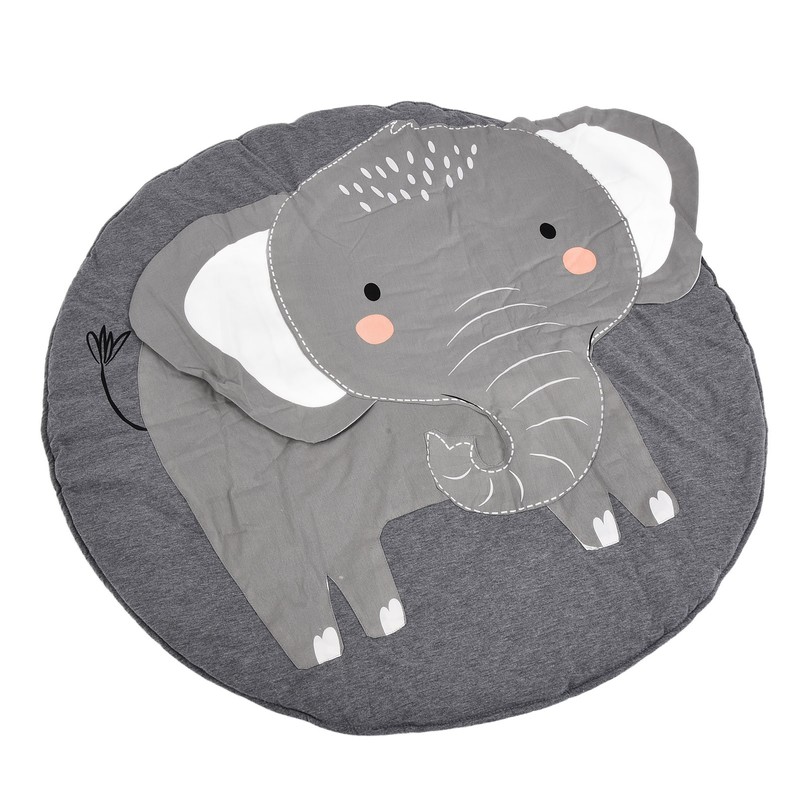 Baby Play Mat Round Cartoon Elephant Pattern Soft Cotton Decoration