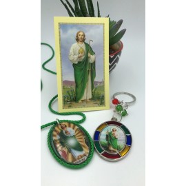 Saint Jude Scapular Necklace-Keychain & Prayer~San Judas Tadeo Set 3 Piezas