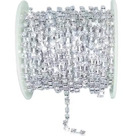 AmaJOY Einreihige Strass-Kette zum Basteln, für selbstgemachte Dekorationen, für Hochzeiten, zum Nähen und zur Verzierung, 9,14 m lang, 3mm breit, silberfarben