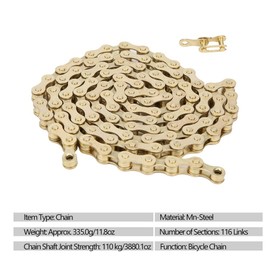 Bike Chain Replacement, 116 Links Universal 6/7/8 Speed High Strength Bike Chain Bicycle Derailleur Chain for Mountain Bike, Road Bikes(Gold)