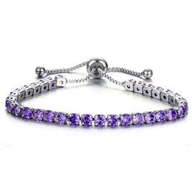 Treasure Bay Crystal Adjustable Tennis Bracelet For Women | 14K Gold Plated Cubic Zirconia Classic Tennis Bracelet for Girls (Purple - White Gold)