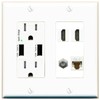 RiteAV 1 Port CAT6 Coax 2 HDMI Jack Wall Plate - USB Outlet [White]