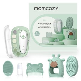 Momcozy Glow Baby Kit, Baby Shower & Registry Essential Kit for Grooming & Cleansing Care, Includes Electric Nail File, Teether, Bath Brush, Cradle Cap Brush,Comb, Finger Toothbrush,Newborn Must-Have