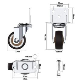 HOLKIE Side Mount Casters Wheels 32 mm with Heavy Duty Thickened L-Shaped Plate Double Ball Bearing Swivel Casters Set of 4 Holding 45 Kg Ideal Wheels for Furniture,Planters,Small Tables