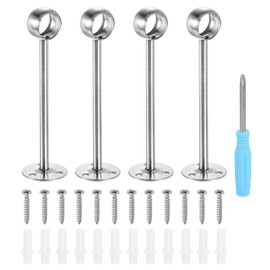 sourcing map 4pcs Stainless Steel Closet Rod Holder Set Open Heightened 0.91" Dia Shower Rod Flange Socket Wardrobe Bracket with Screwdriver and Expansion Tube for Closet Shelf Wardrobe Curtain