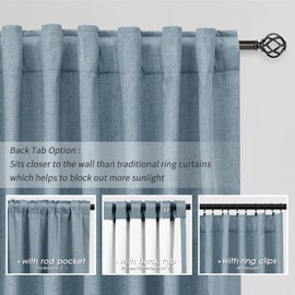 Cortinas de Lino Azul 100% Opacas Aisladas Térmicas 120 Pulgadas 100% Ventana Completamente Oscura Cortinas de Lino Texturizado con Pestaña Posterior Estilo Granja Neutral para Sala de Estar Cortinas