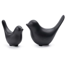 Tibeoyad Pack of 2 Small Birds Statues, Ceramic Bird, Modern Animal Bird Sculptures for Landscape, Garden, Home, Office, Desktop Display Decor (Black)